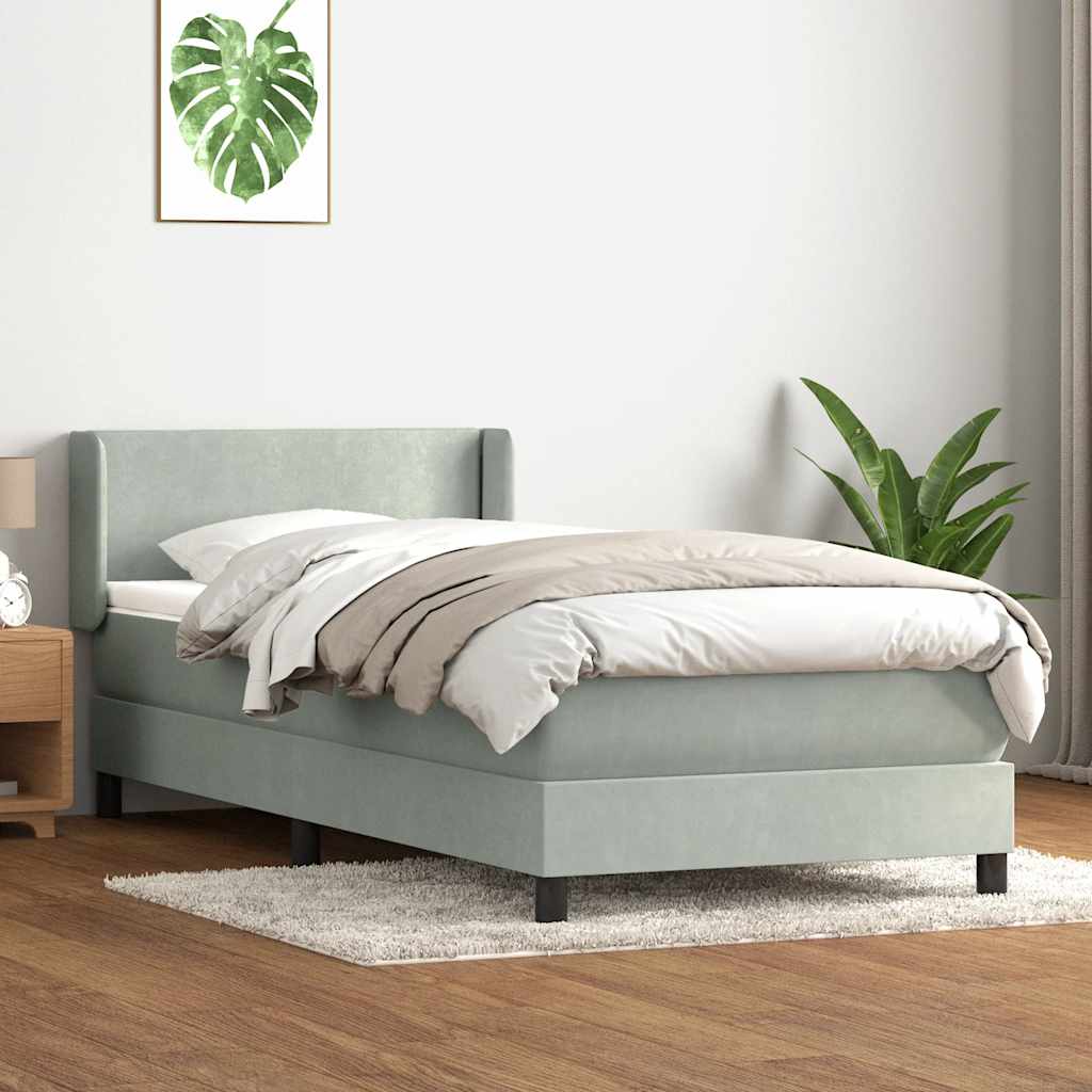 vidaXL Boxspringbett mit Matratze Hellgrau 90x220 cm Samt