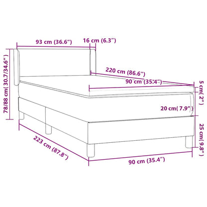 vidaXL Boxspringbett mit Matratze Dunkelgrau 90x220 cm Samt