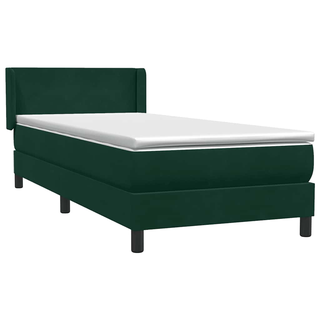 vidaXL Boxspringbett mit Matratze Dunkelgrün 90x220 cm Samt