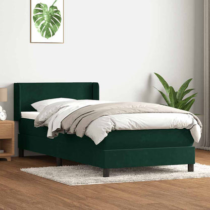 vidaXL Boxspringbett mit Matratze Dunkelgrün 90x220 cm Samt