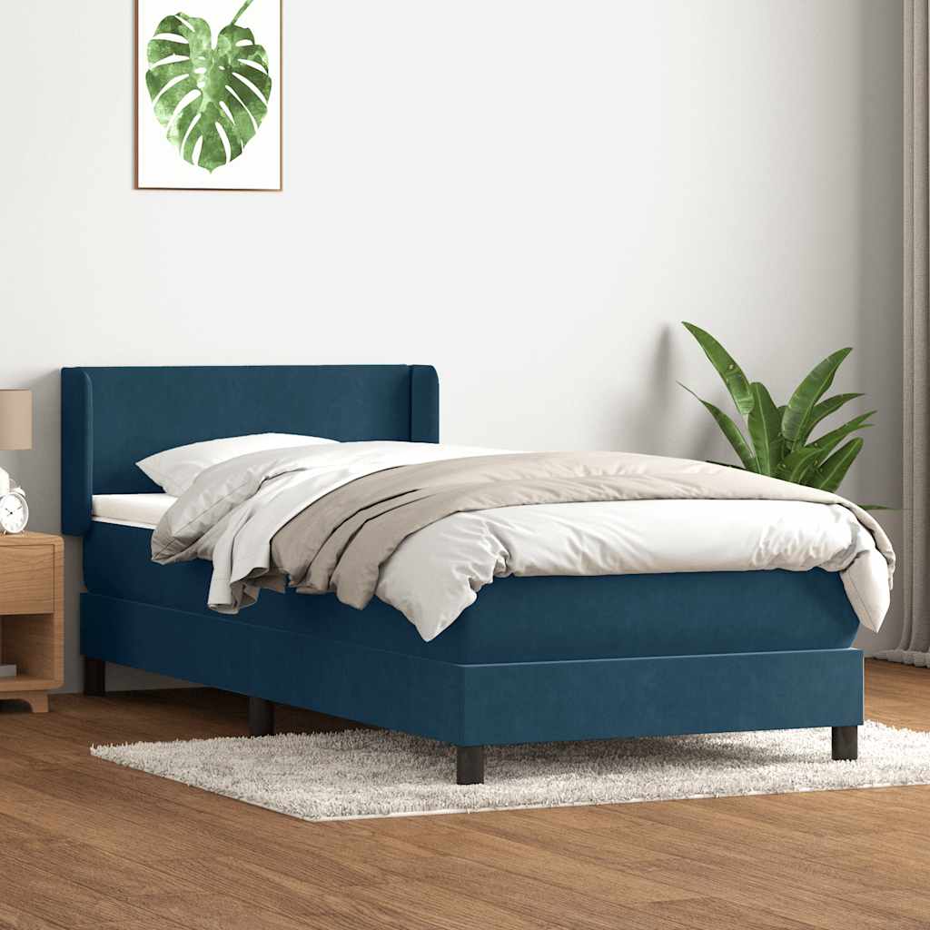 vidaXL Lit coffre avec matelas Bleu foncé 90x220 cm Velours