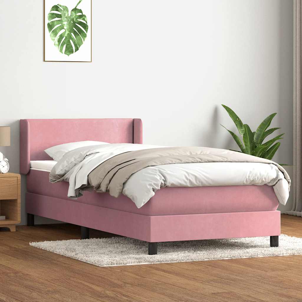 vidaXL Boxspringbett mit Matratze Rosa 90x220 cm Samt