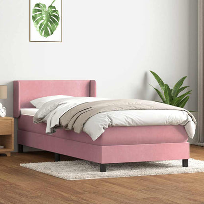 vidaXL Boxspringbett mit Matratze Rosa 90x220 cm Samt