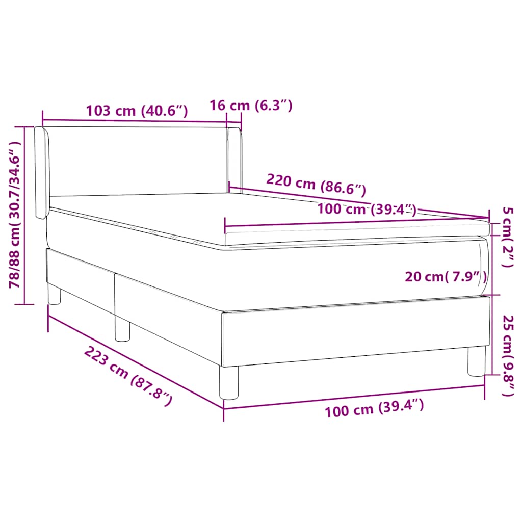 vidaXL Boxspringbett mit Matratze Dunkelgrün 100x220 cm Samt