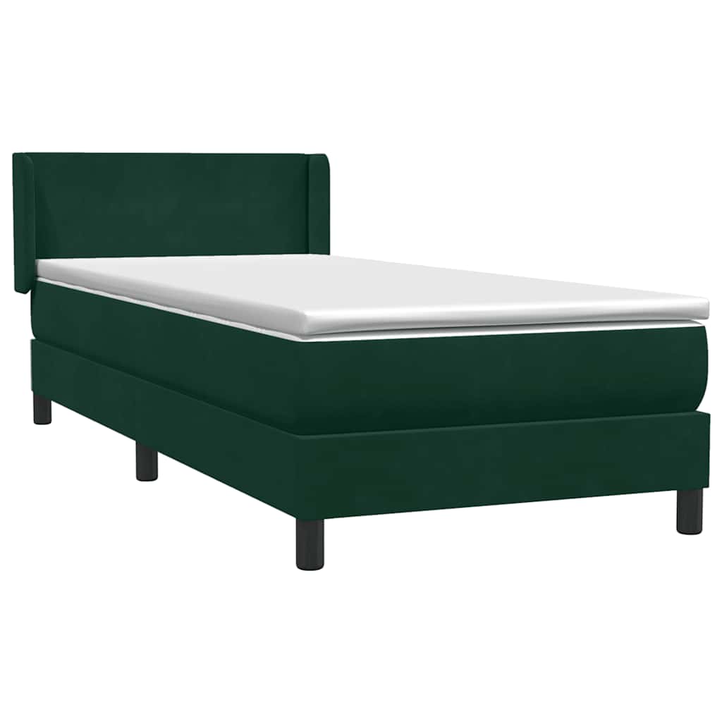 vidaXL Boxspringbett mit Matratze Dunkelgrün 100x220 cm Samt