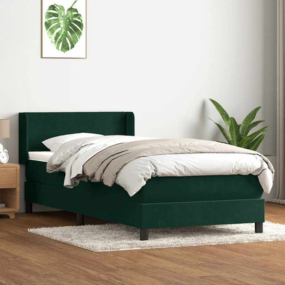 vidaXL Boxspringbett mit Matratze Dunkelgrün 100x220 cm Samt