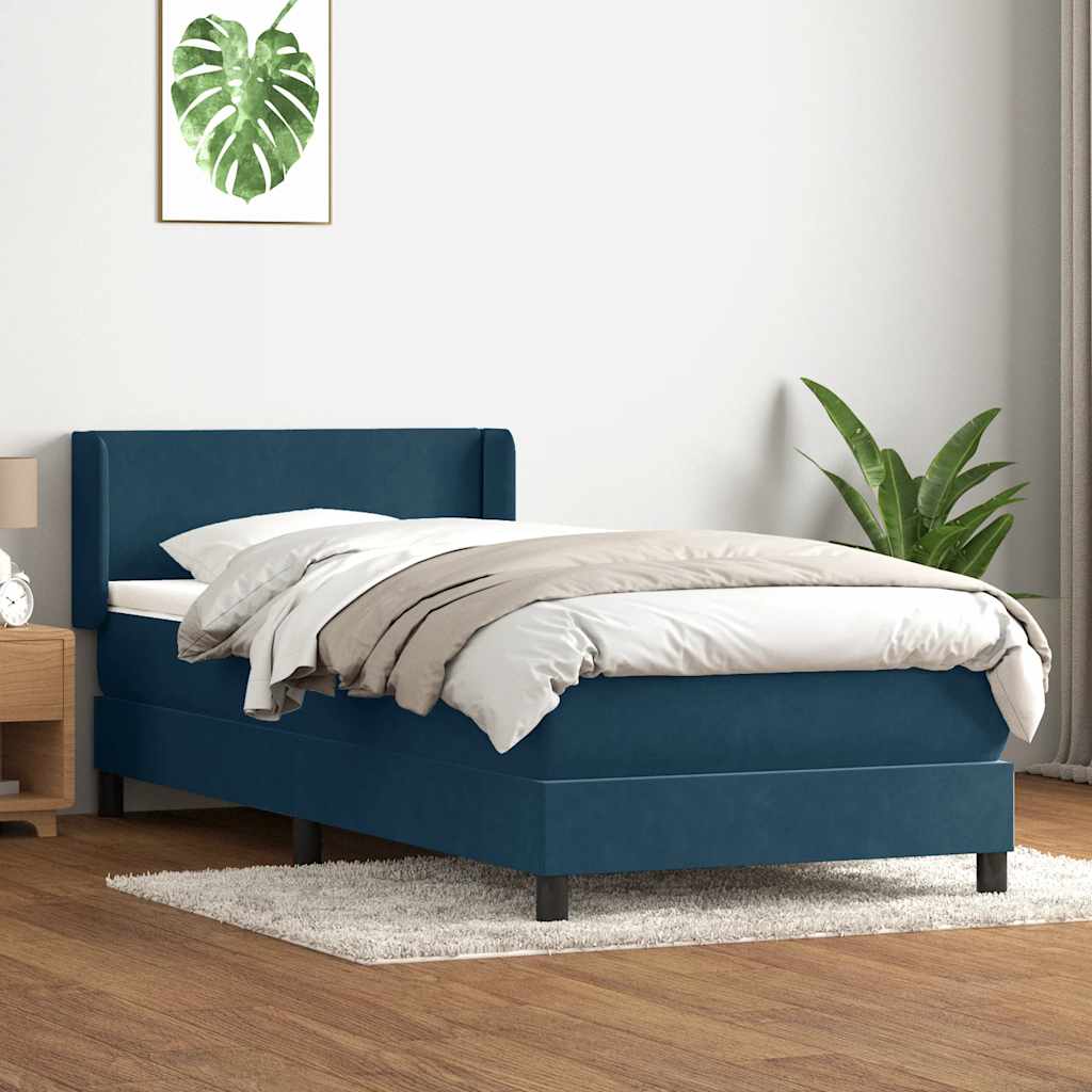 vidaXL Boxspringbett mit Matratze Dunkelblau 100x220 cm Samt