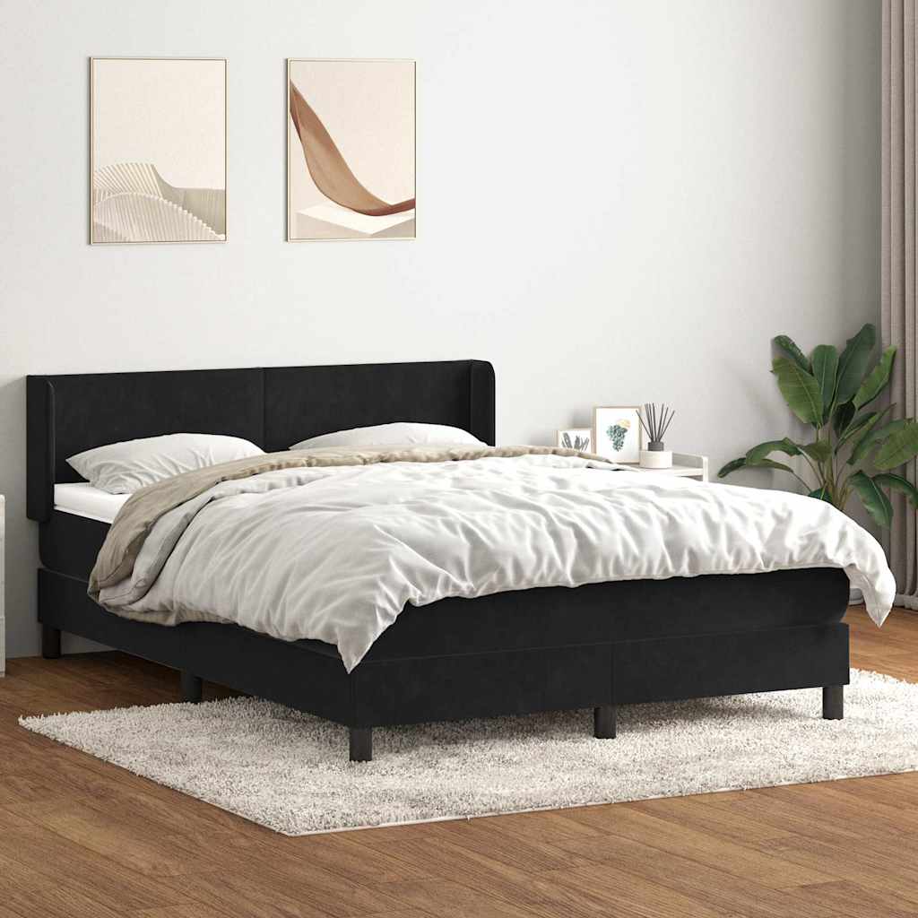 vidaXL Lit tapissier avec matelas Noir 160x220 cm Velours