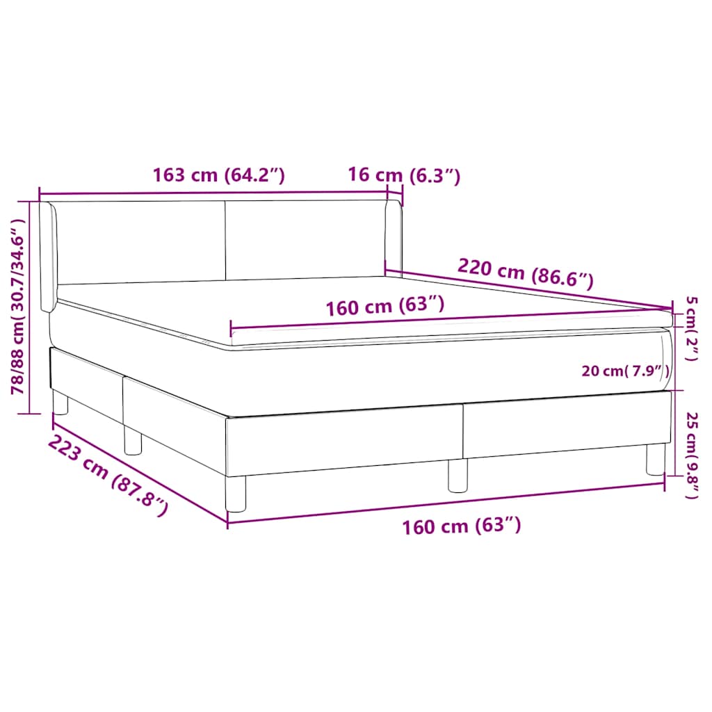 vidaXL Boxspringbett mit Matratze Dunkelgrün 160x220 cm Samt