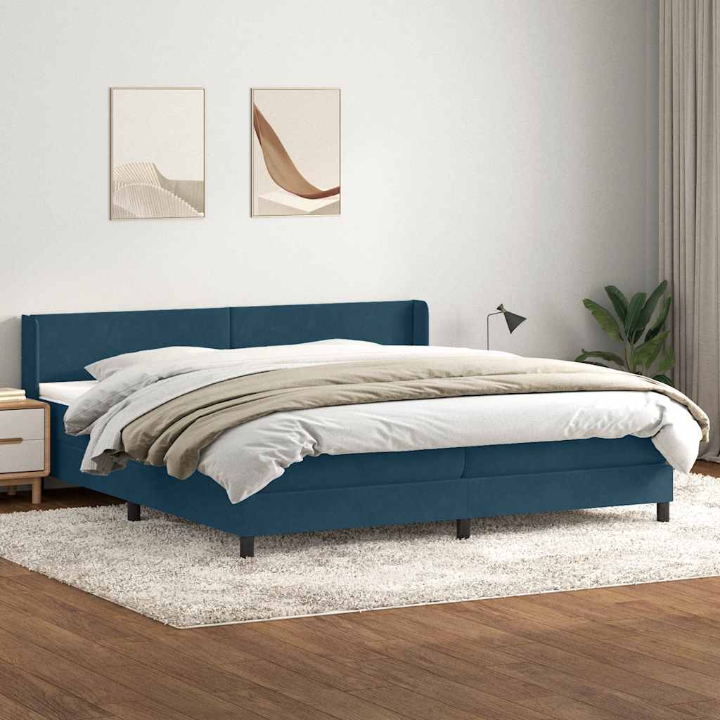 vidaXL Lit coffre avec matelas Bleu foncé 180x220 cm Velours
