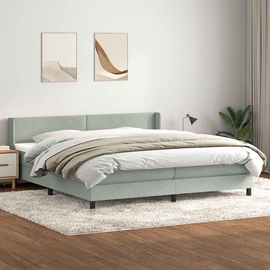 vidaXL Boxspringbett mit Matratze Hellgrau 200x220 cm Samt