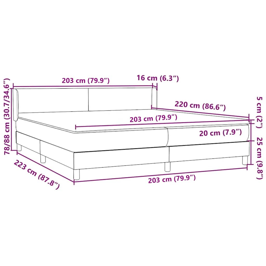 vidaXL Boxspringbett mit Matratze Dunkelgrau 200x220 cm Samt