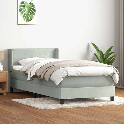 vidaXL Boxspringbett mit Matratze Hellgrau 90x210 cm Samt