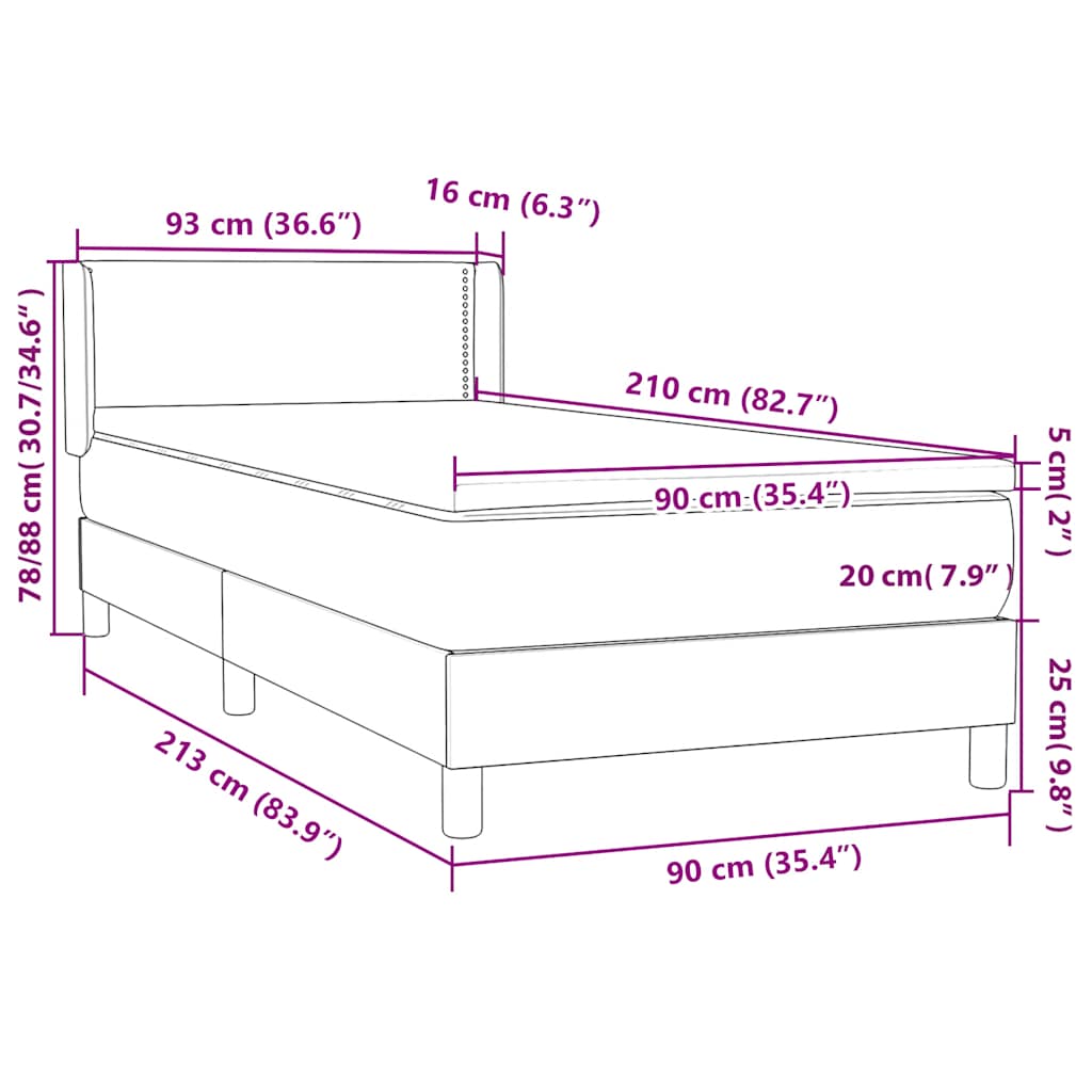 vidaXL Boxspringbett mit Matratze Schwarz 90x210 cm Samt