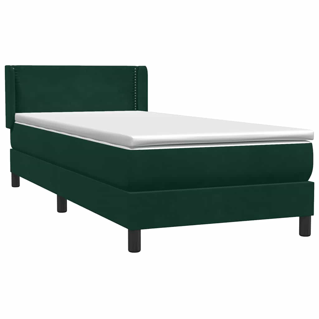 vidaXL Boxspringbett mit Matratze Dunkelgrün 90x210 cm Samt