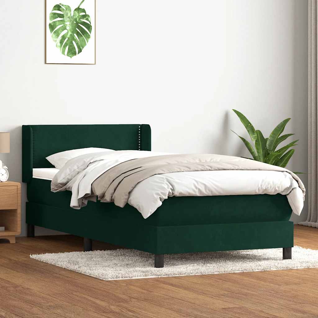 vidaXL Boxspringbett mit Matratze Dunkelgrün 90x210 cm Samt
