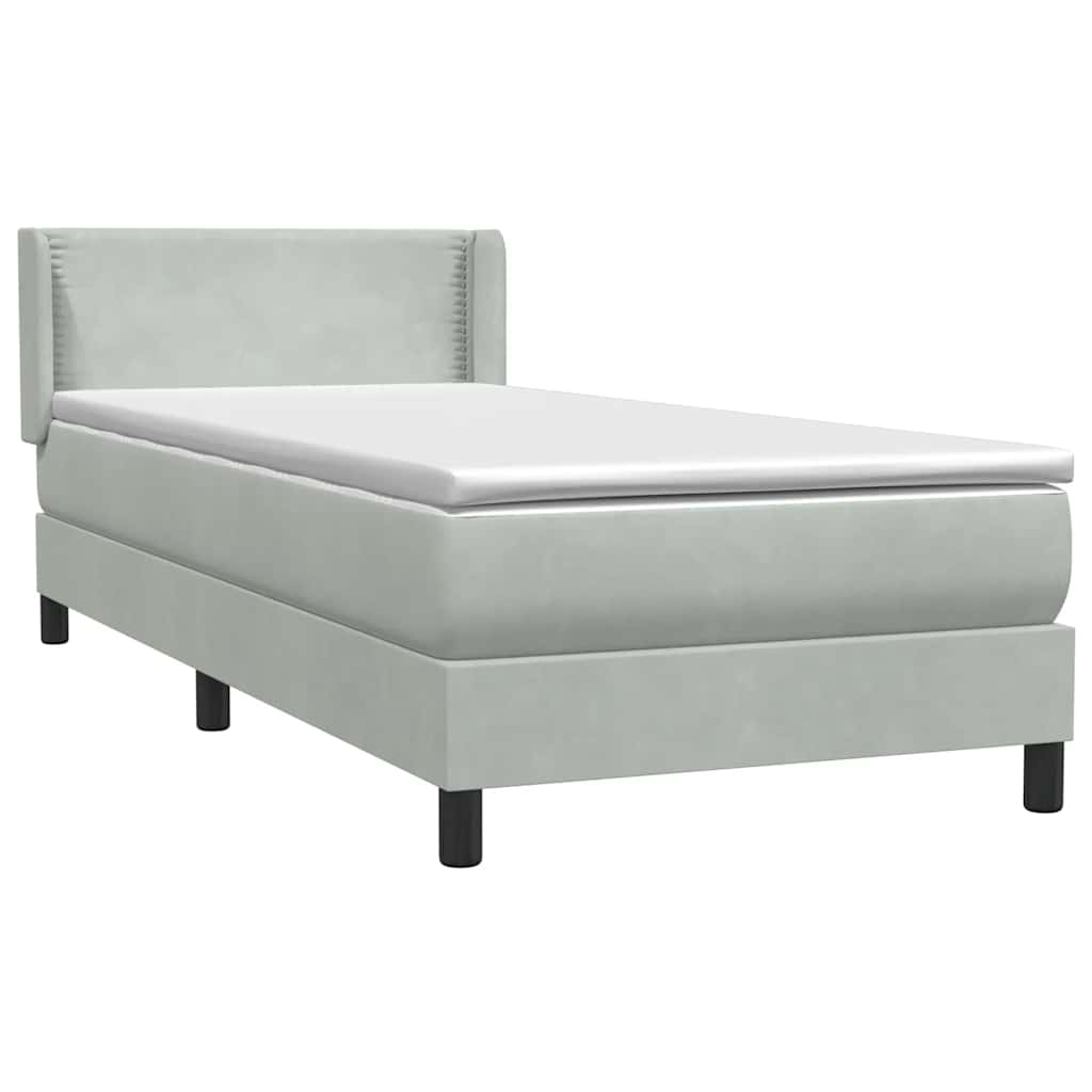 vidaXL Boxspringbett mit Matratze Hellgrau 100x210 cm Samt