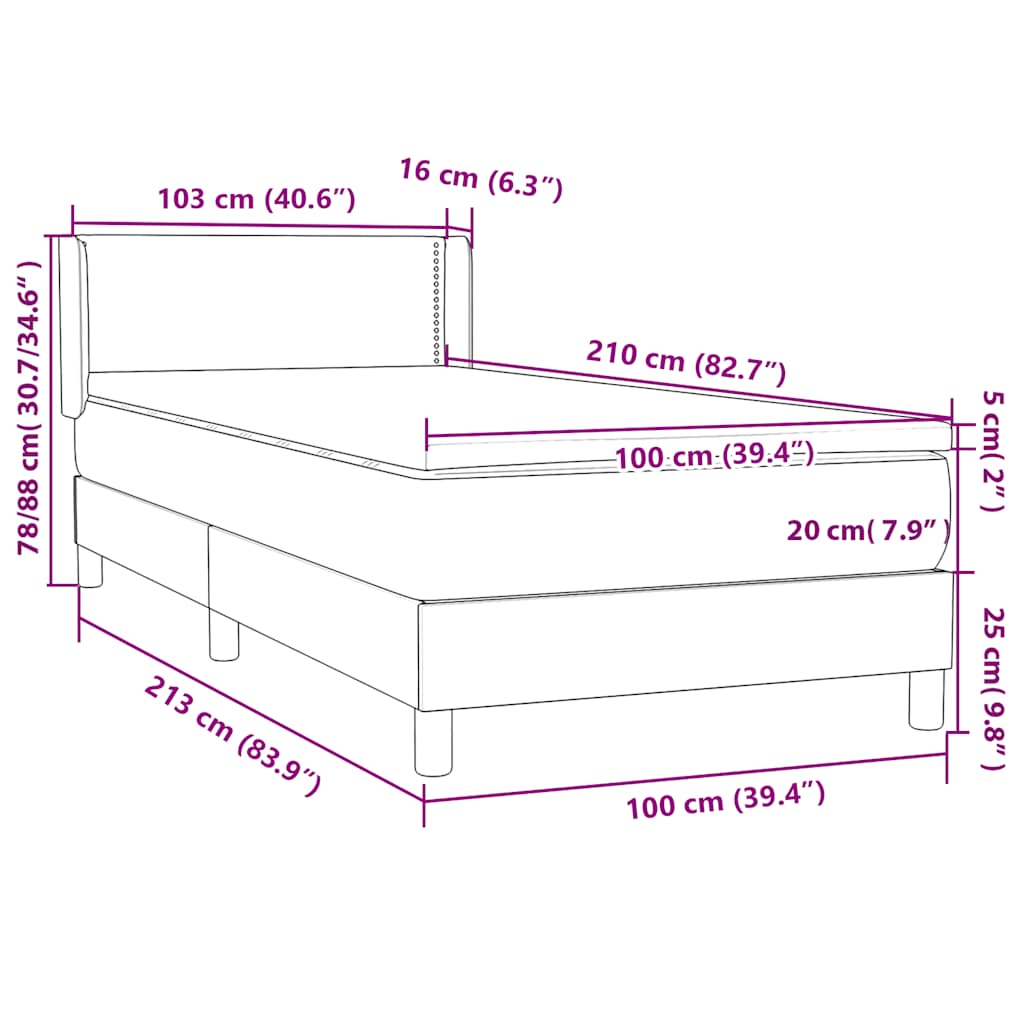 vidaXL Boxspringbett mit Matratze Dunkelblau 100x210 cm Samt
