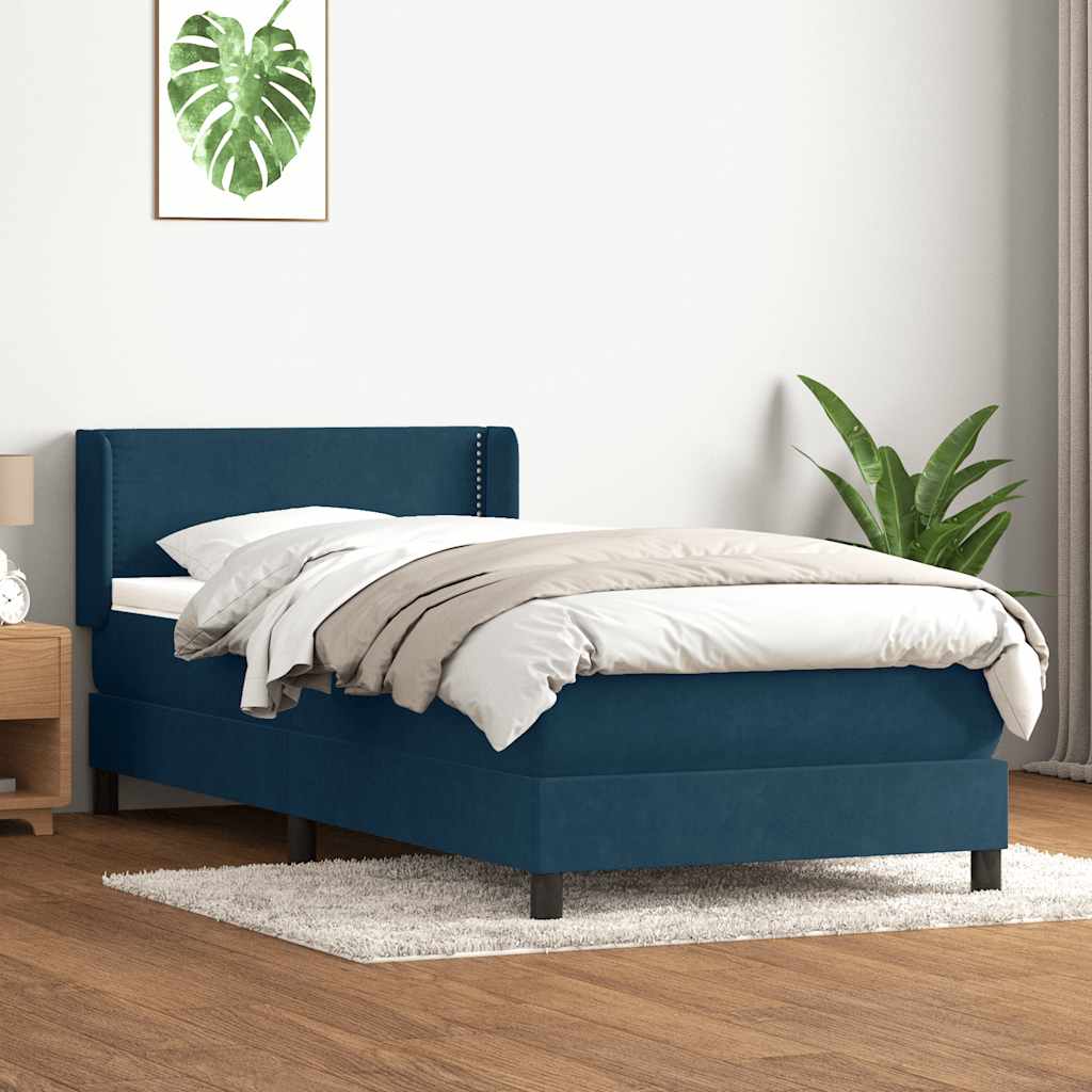 vidaXL Boxspringbett mit Matratze Dunkelblau 100x210 cm Samt