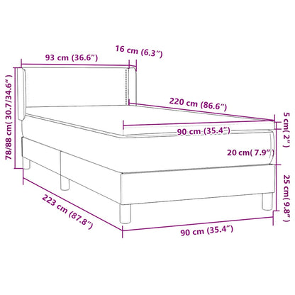 vidaXL Boxspringbett mit Matratze Hellgrau 90x220 cm Samt