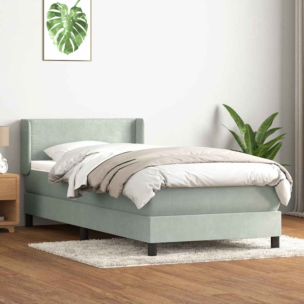 vidaXL Boxspringbett mit Matratze Hellgrau 90x220 cm Samt