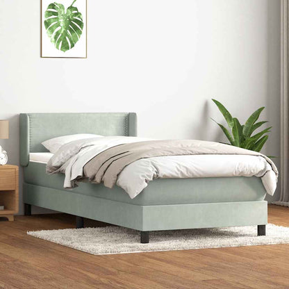 vidaXL Boxspringbett mit Matratze Hellgrau 90x220 cm Samt