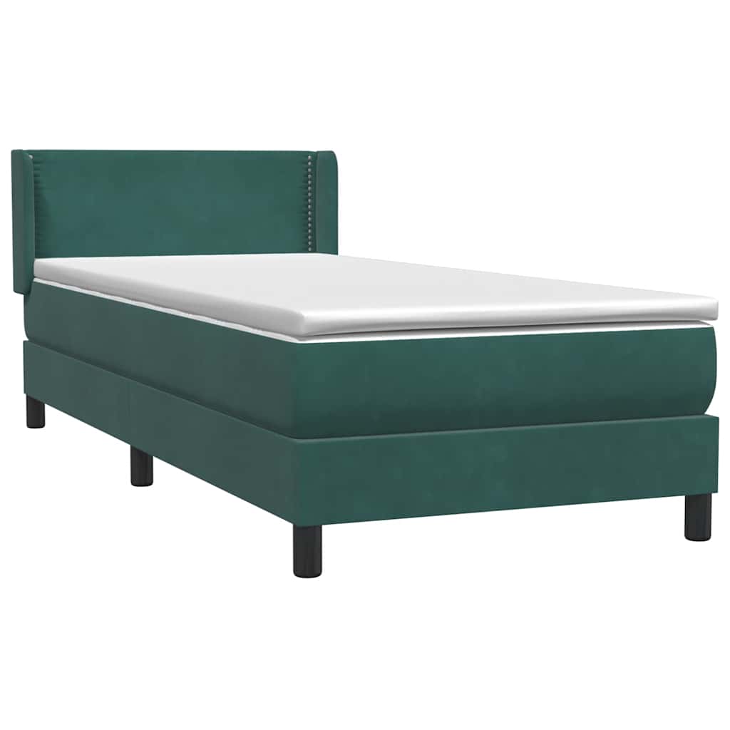 vidaXL Boxspringbett mit Matratze Dunkelgrün 90x220 cm Samt