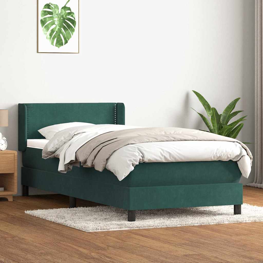 vidaXL Boxspringbett mit Matratze Dunkelgrün 90x220 cm Samt