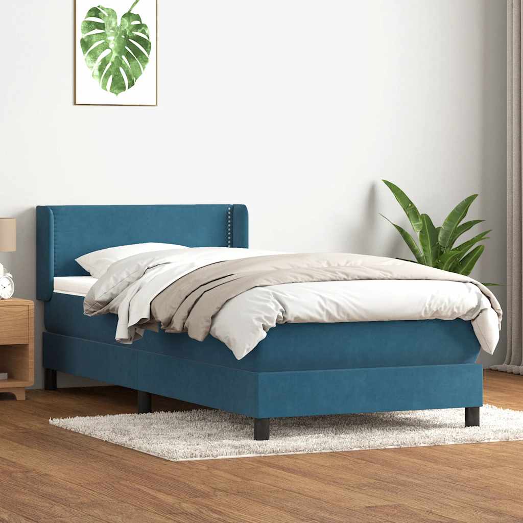 vidaXL Boxspringbett mit Matratze Dunkelblau 100x220 cm Samt