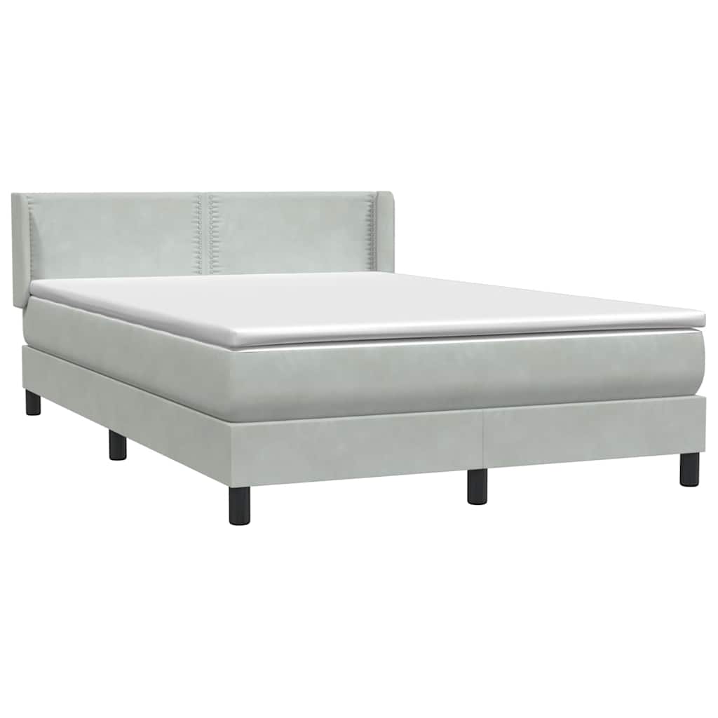 vidaXL Boxspringbett mit Matratze Hellgrau 140x220 cm Samt