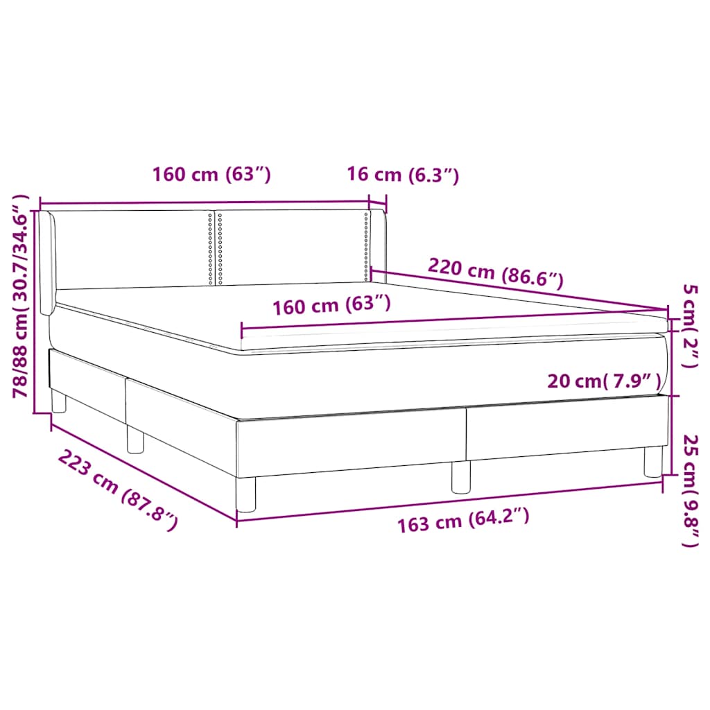 vidaXL Lit tapissier avec matelas Noir 160x220 cm Velours
