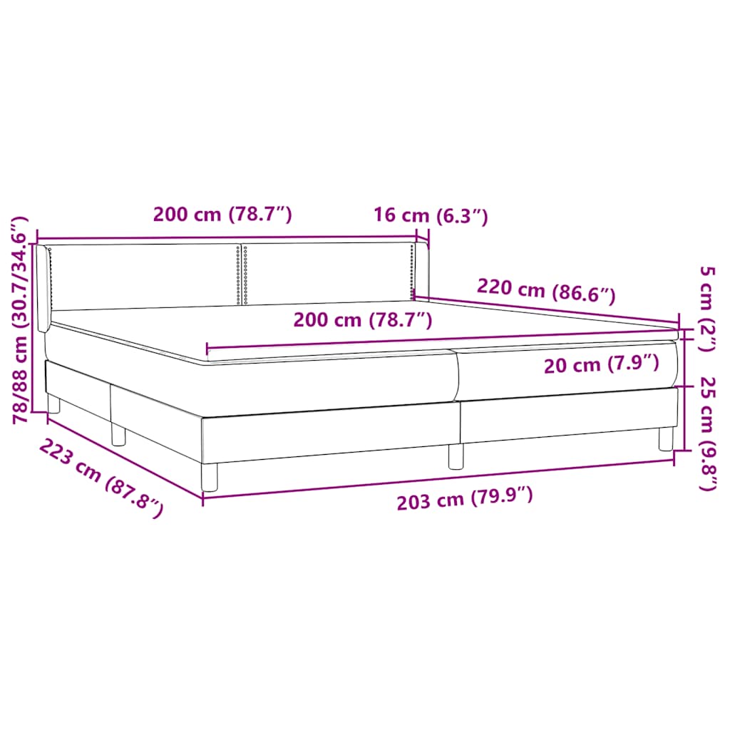 vidaXL Boxspringbett mit Matratze Dunkelblau 200x220 cm Samt