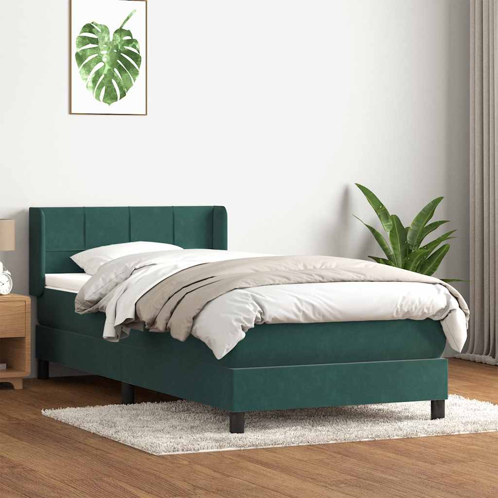 vidaXL Boxspringbett mit Matratze Dunkelgrün 80x210 cm Samt