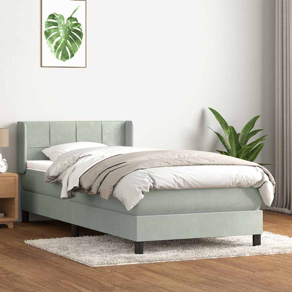 vidaXL Boxspringbett mit Matratze Hellgrau 90x210 cm Samt