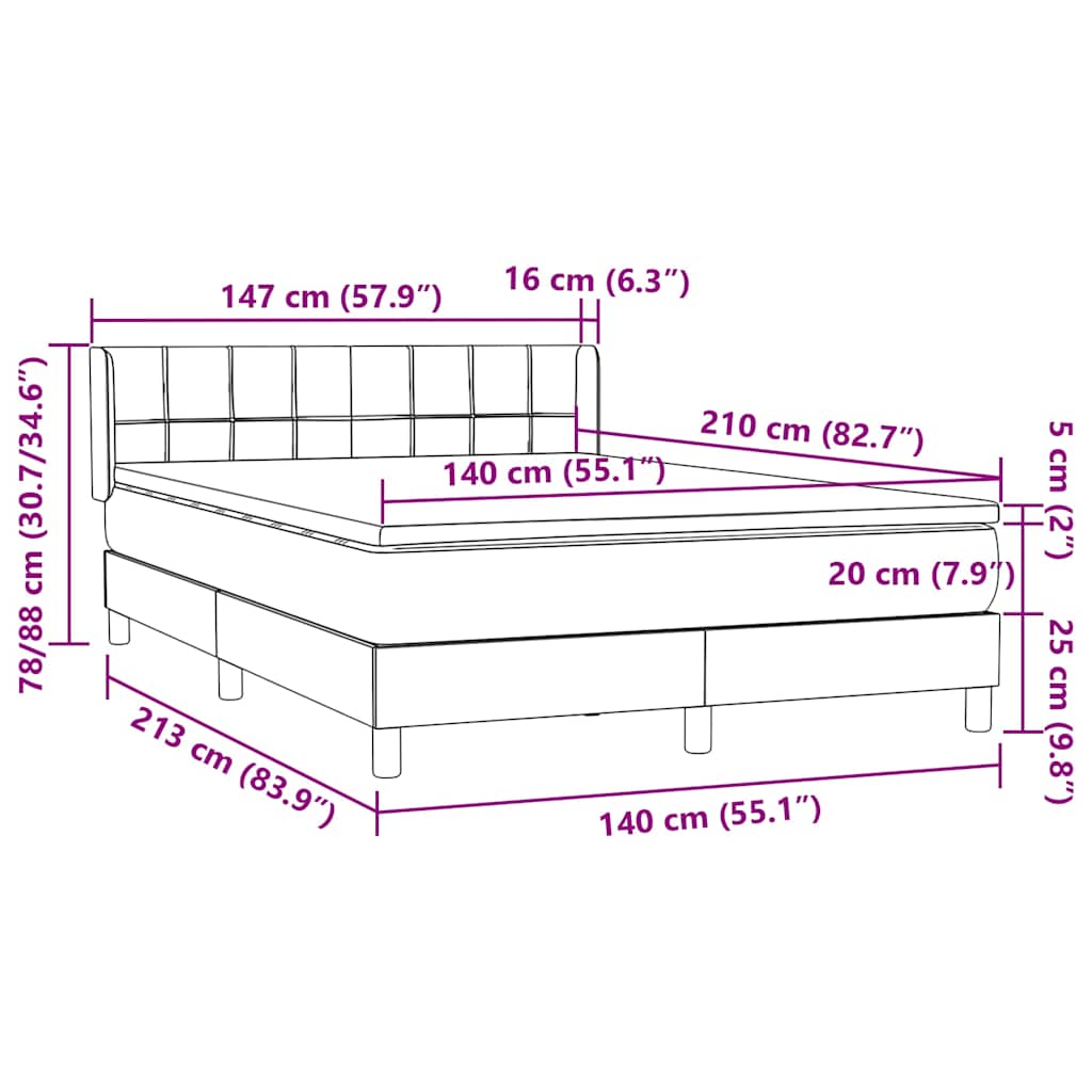 vidaXL Lit tapissier avec matelas Gris foncé 140x210 cm Velours