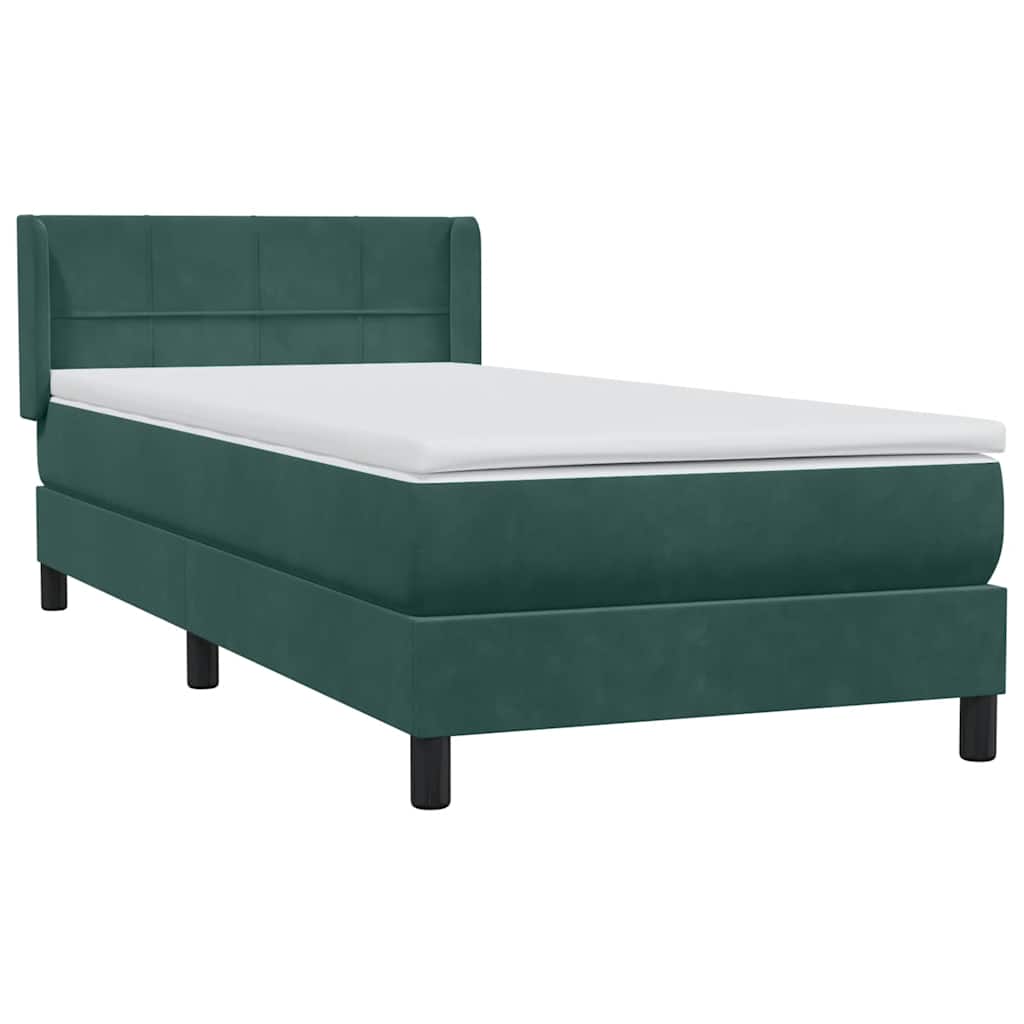 vidaXL Boxspringbett mit Matratze Dunkelgrün 90x220 cm Samt