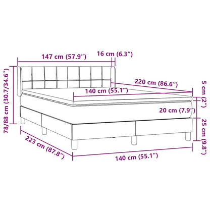 vidaXL Lit tapissier avec matelas bleu foncé 140x220 cm velours