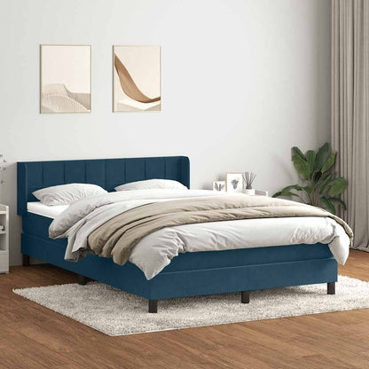 vidaXL Lit tapissier avec matelas bleu foncé 140x220 cm velours