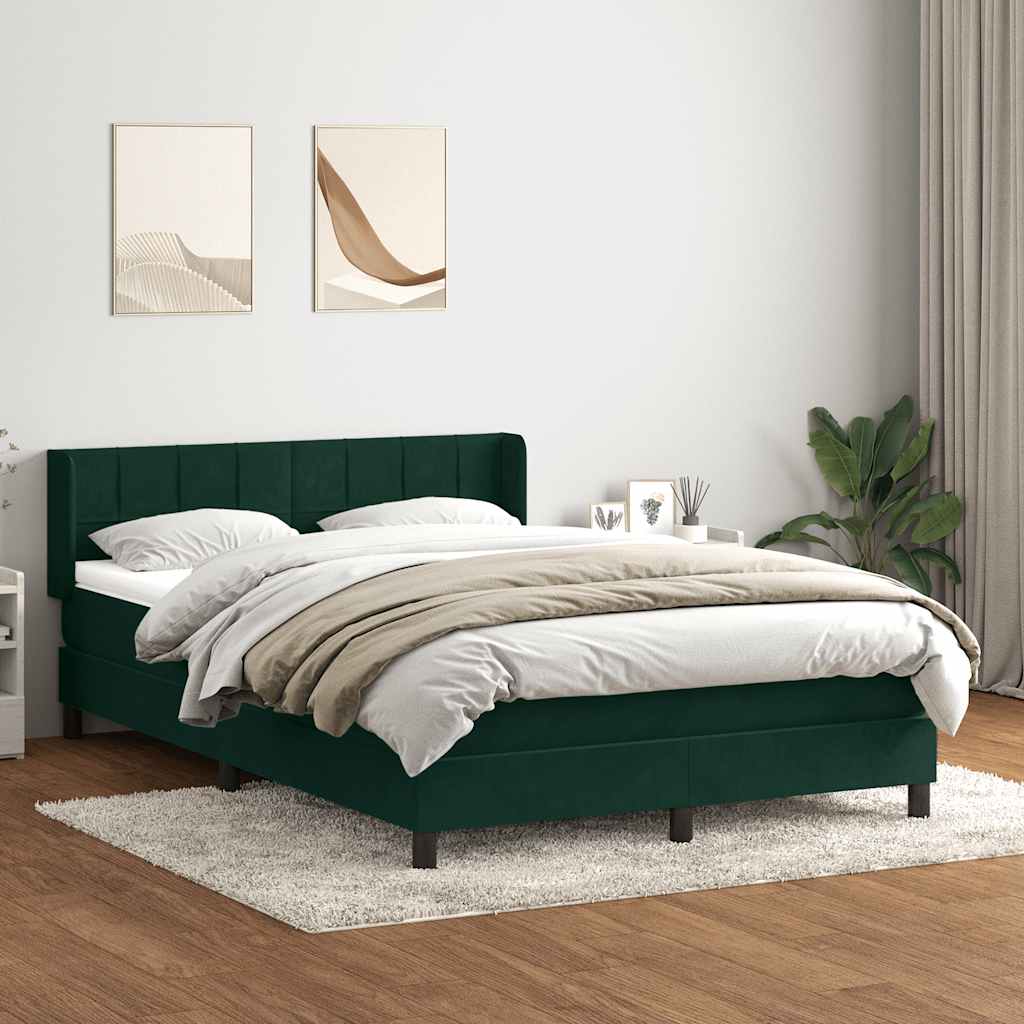 vidaXL Boxspringbett mit Matratze Dunkelgrün 160x220 cm Samt