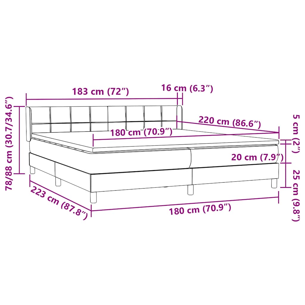vidaXL Boxspringbett mit Matratze Dunkelblau 180x220 cm Samt