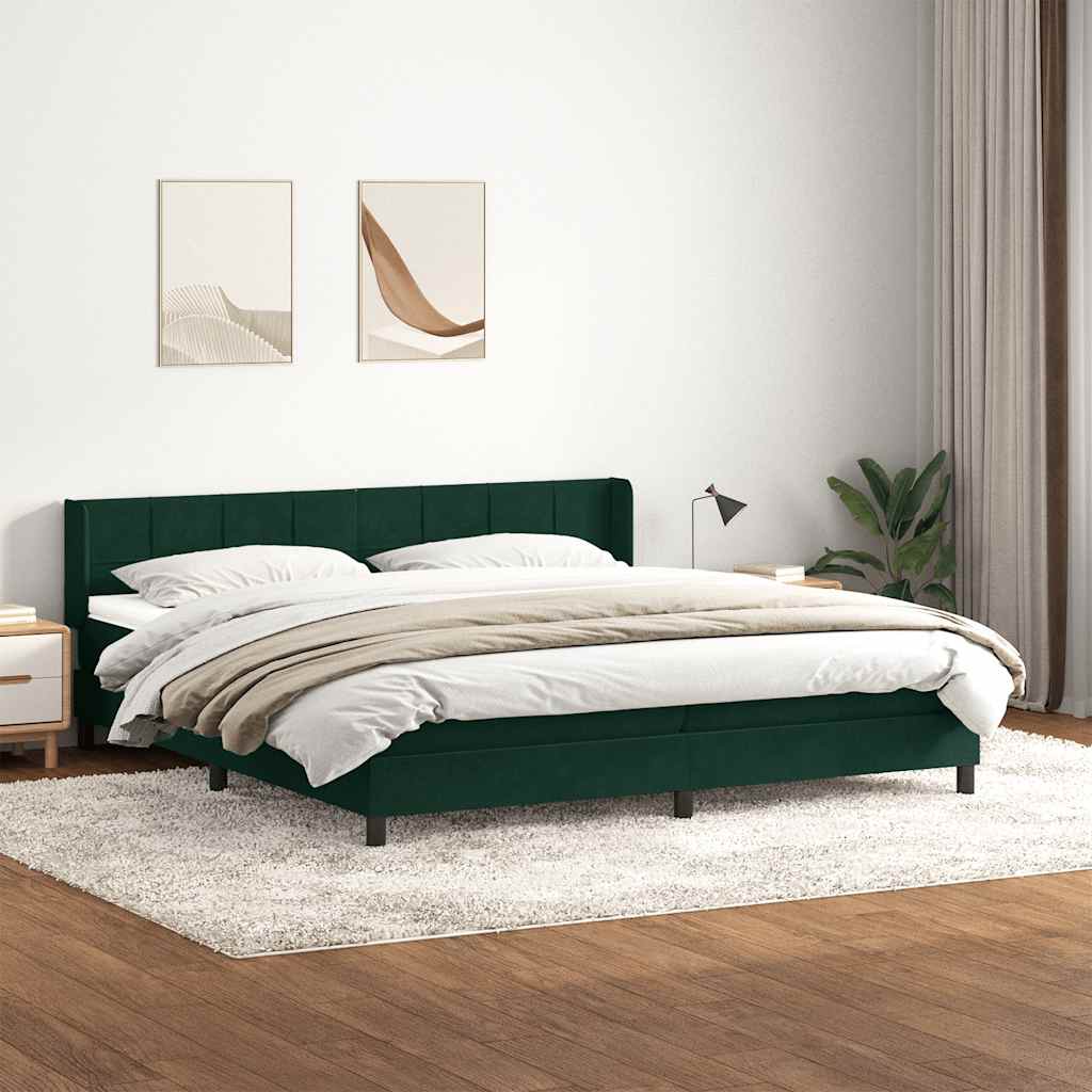 vidaXL Boxspringbett mit Matratze Dunkelgrün 200x220 cm Samt