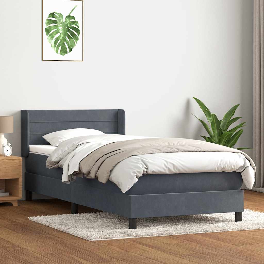vidaXL Boxspringbett mit Matratze Dunkelgrau 100x210 cm Samt