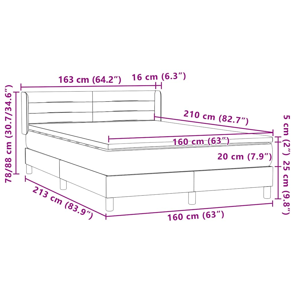 vidaXL Boxspringbett mit Matratze Dunkelblau 160x210 cm Samt