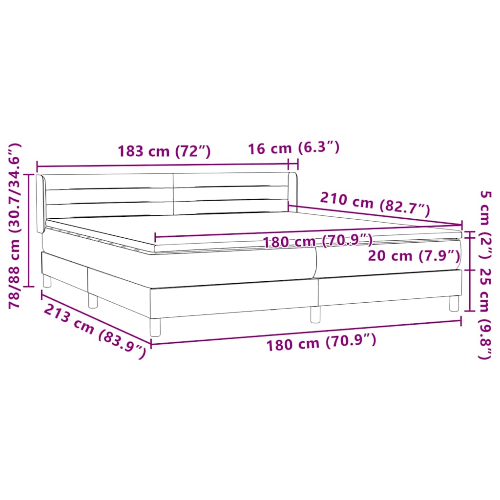 vidaXL Boxspringbett mit Matratze Hellgrau 180x210 cm Samt