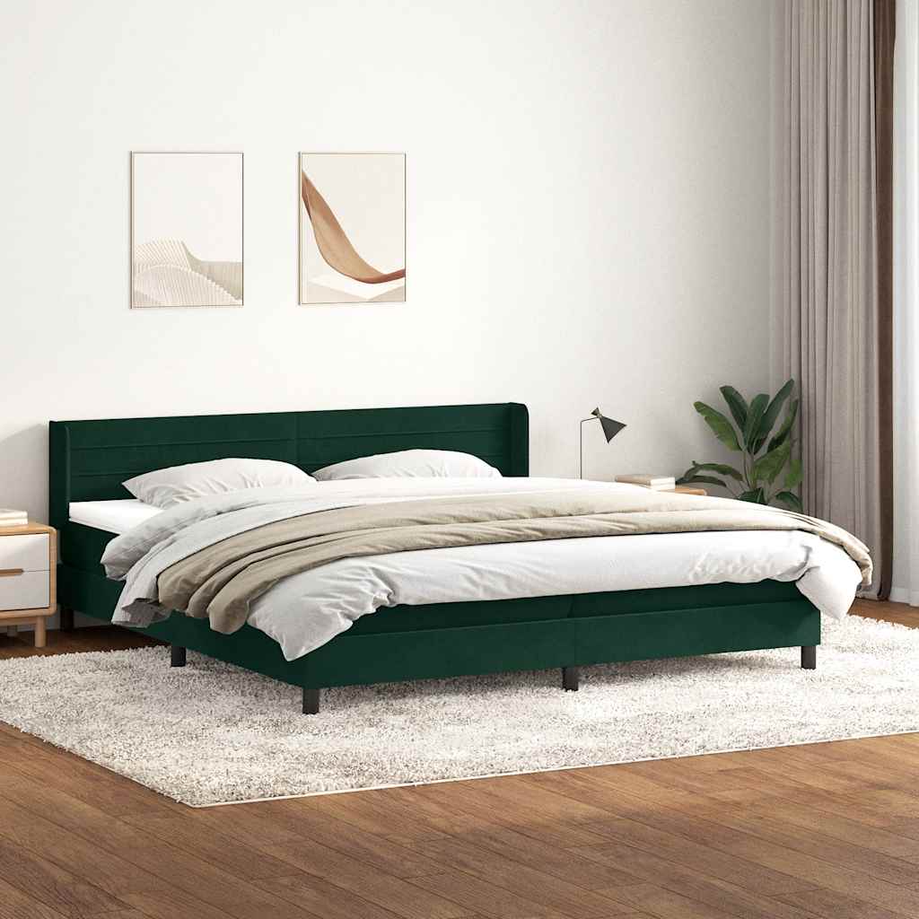vidaXL Boxspringbett mit Matratze Dunkelgrün 180x210 cm Samt