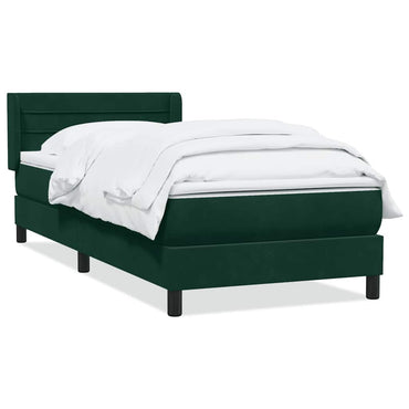 vidaXL Boxspringbett mit Matratze Dunkelgrün 90x220 cm Samt