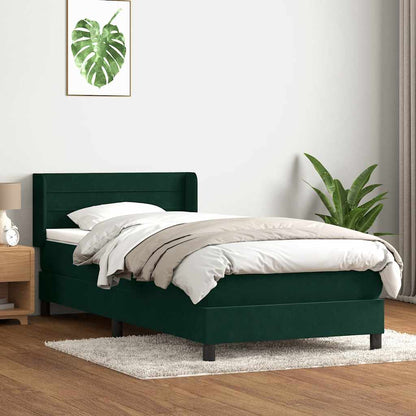 vidaXL Boxspringbett mit Matratze Dunkelgrün 90x220 cm Samt