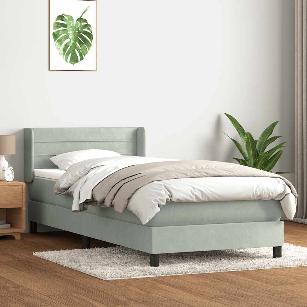 vidaXL Boxspringbett mit Matratze Hellgrau 100x220 cm Samt