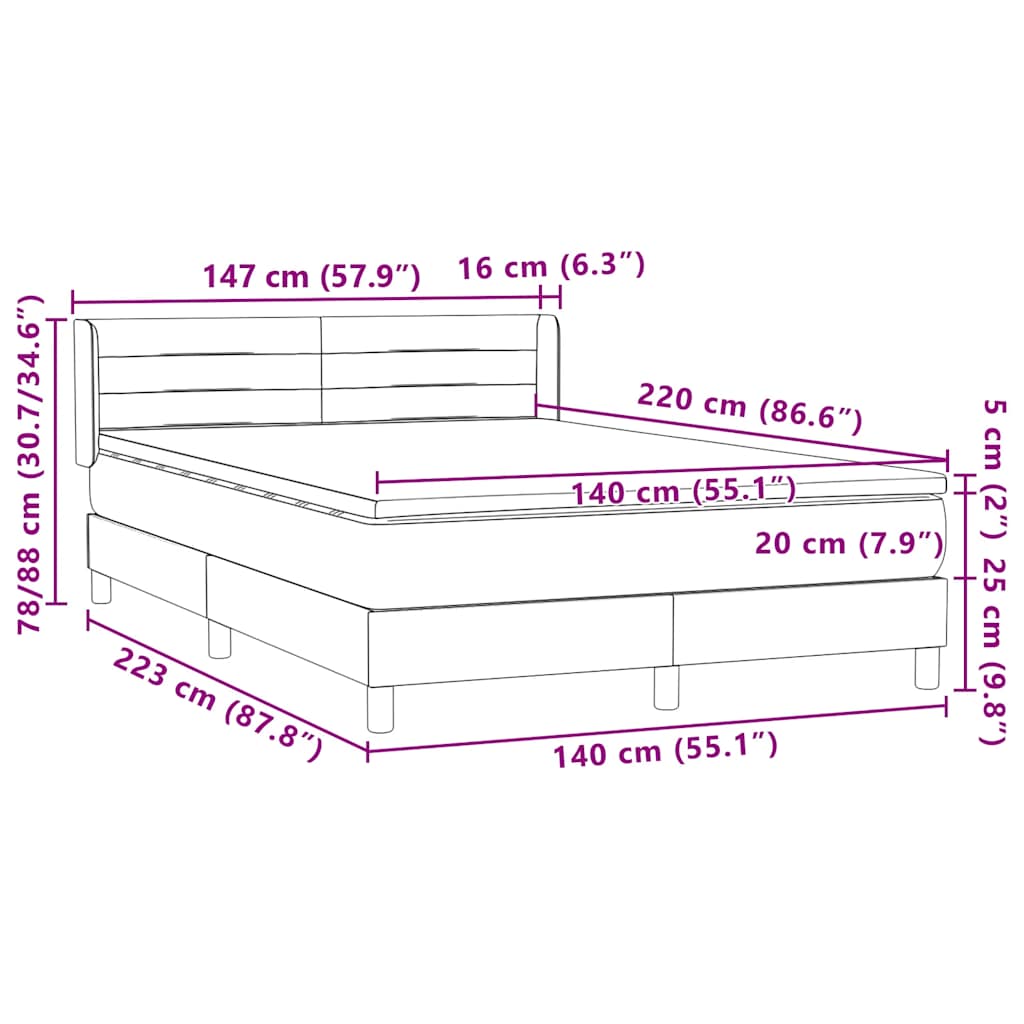 vidaXL Lit coffre avec matelas Noir 140x220 cm Velours