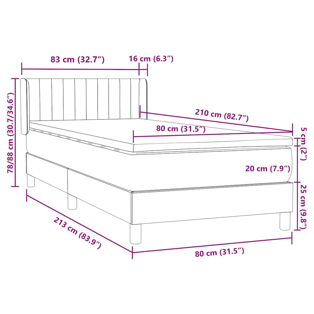 vidaXL Boxspringbett mit Matratze Rosa 80x210 cm Samt